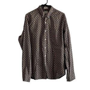 J Crew Shirt Men Large Navy Blue Floral Slim Fit Button Down Long Sleeve